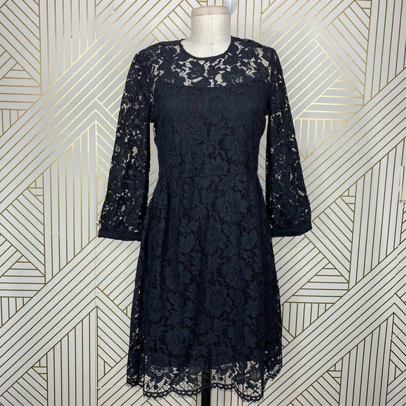 Anthropologie Mare Mare Persephone Dress 3/4 Sleeve Lace Black Size Small Petite - Picture 2 of 12